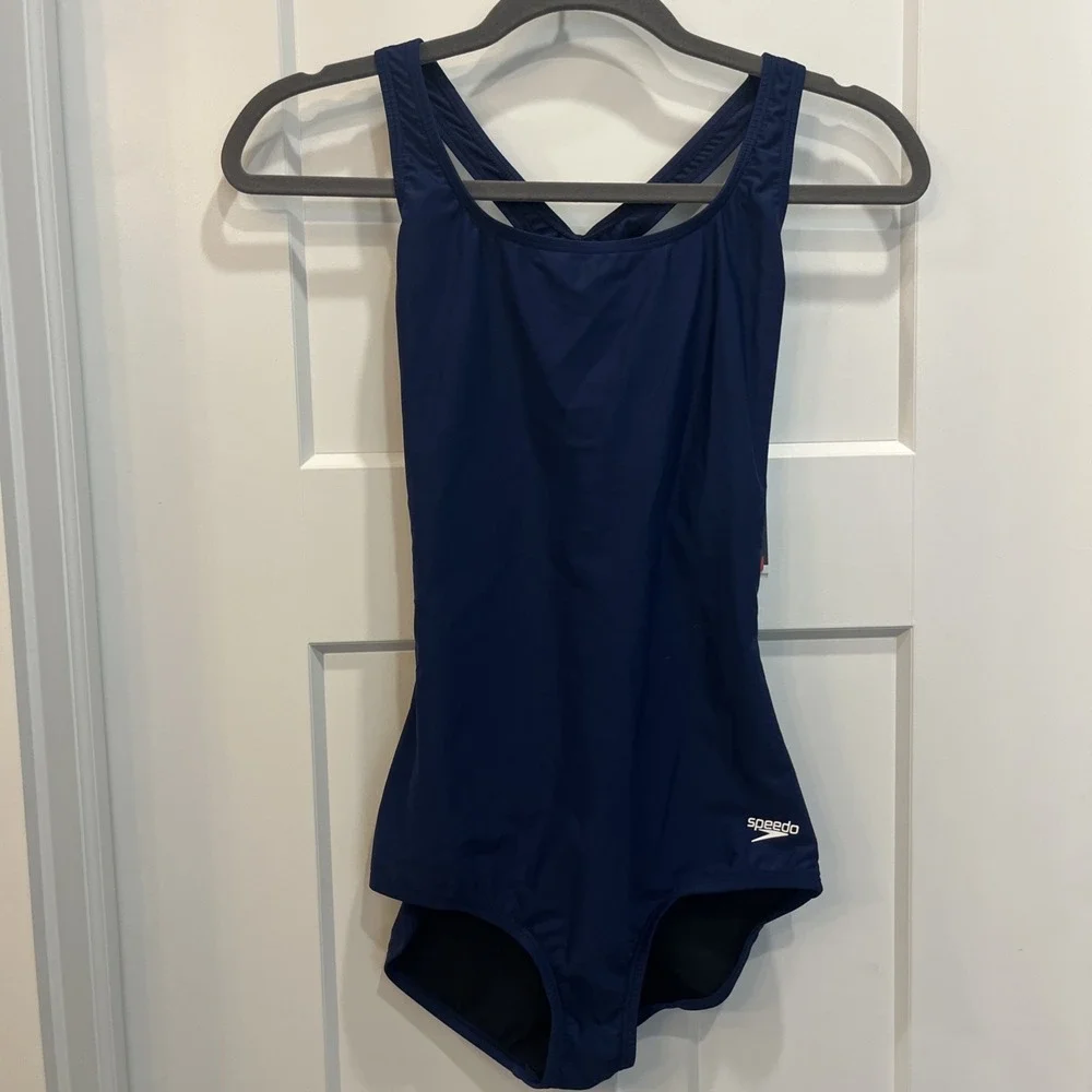 Speedo Women's Ultra Back Long One‎ Piece Swimsuit Navy Blue Sz 6L